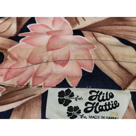 Hilo Hattie Hawaiian Shirt Large Floral Pink & Brown 100% Cotton Short Sleeve - Picture 6 of 7